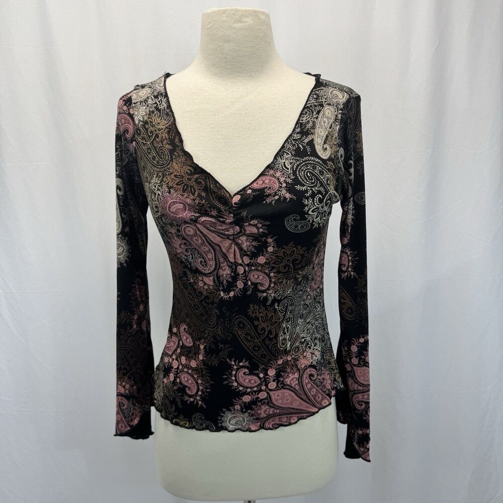 Y2K Womens Top Shirt S Bell Sleeve Paisley Fairy Grunge Whimsigoth  Romantic